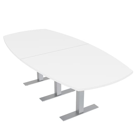 SKUTCHI DESIGNS 8 Person Arc-Boat Conference Table with Metal T Legs, 8Ft Meeting Room Table, White HAR-ABOT-46X92-T-XD09